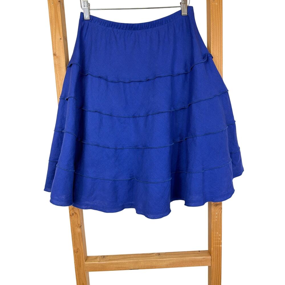 Soft Surroundings Cobalt Blue Linen Ruffle Tiered Skirt Size XS